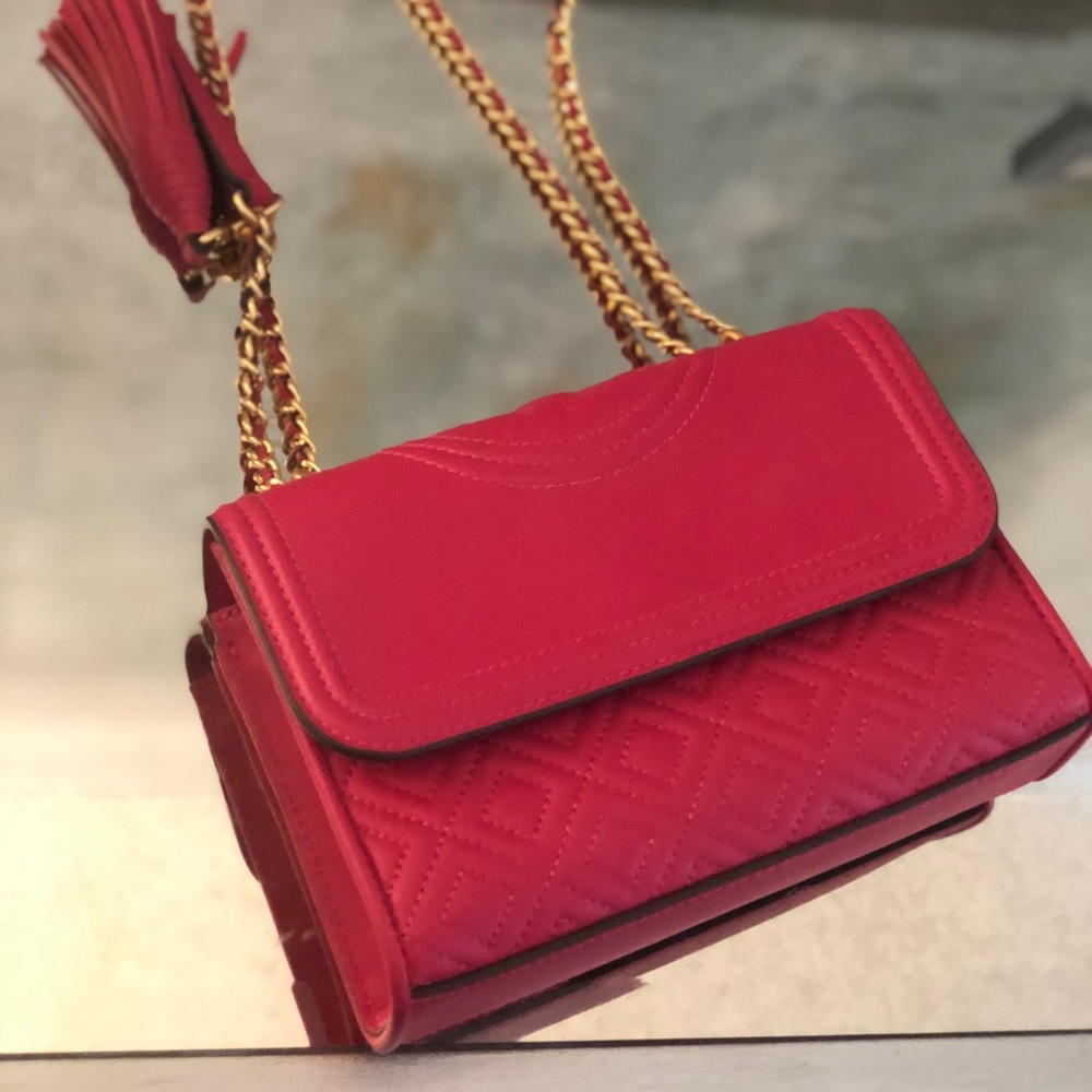 Tory Burch Red Quilted Chain-Strap Shoulder Bag